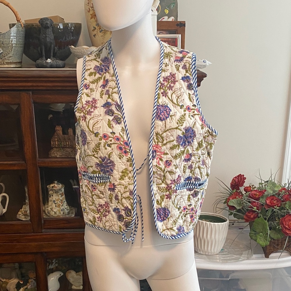Edwin Floral Quilted Vest with Purple and Blue Details